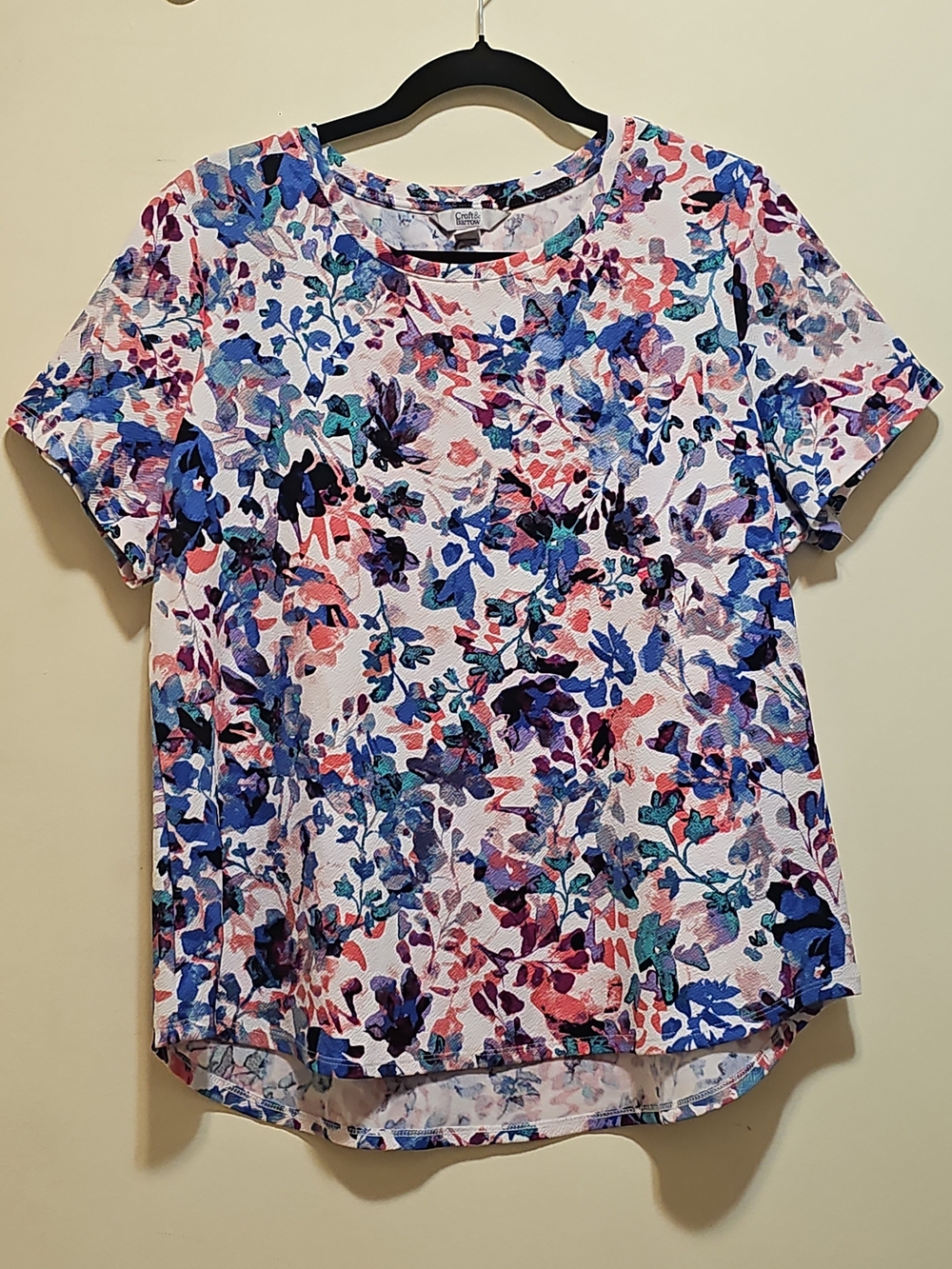 croft & barrow Multicolor Floral Short Sleeve Tee in Blue, Pink & Purple XL